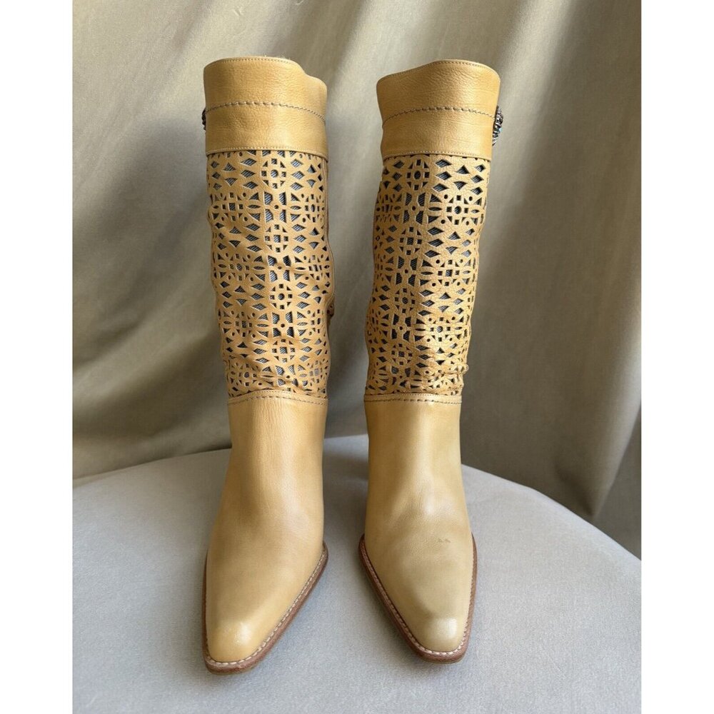 Stuart Weitzman Tan Leather Western Size 7 Heel Boots Turquoise - Picture 2 of 10